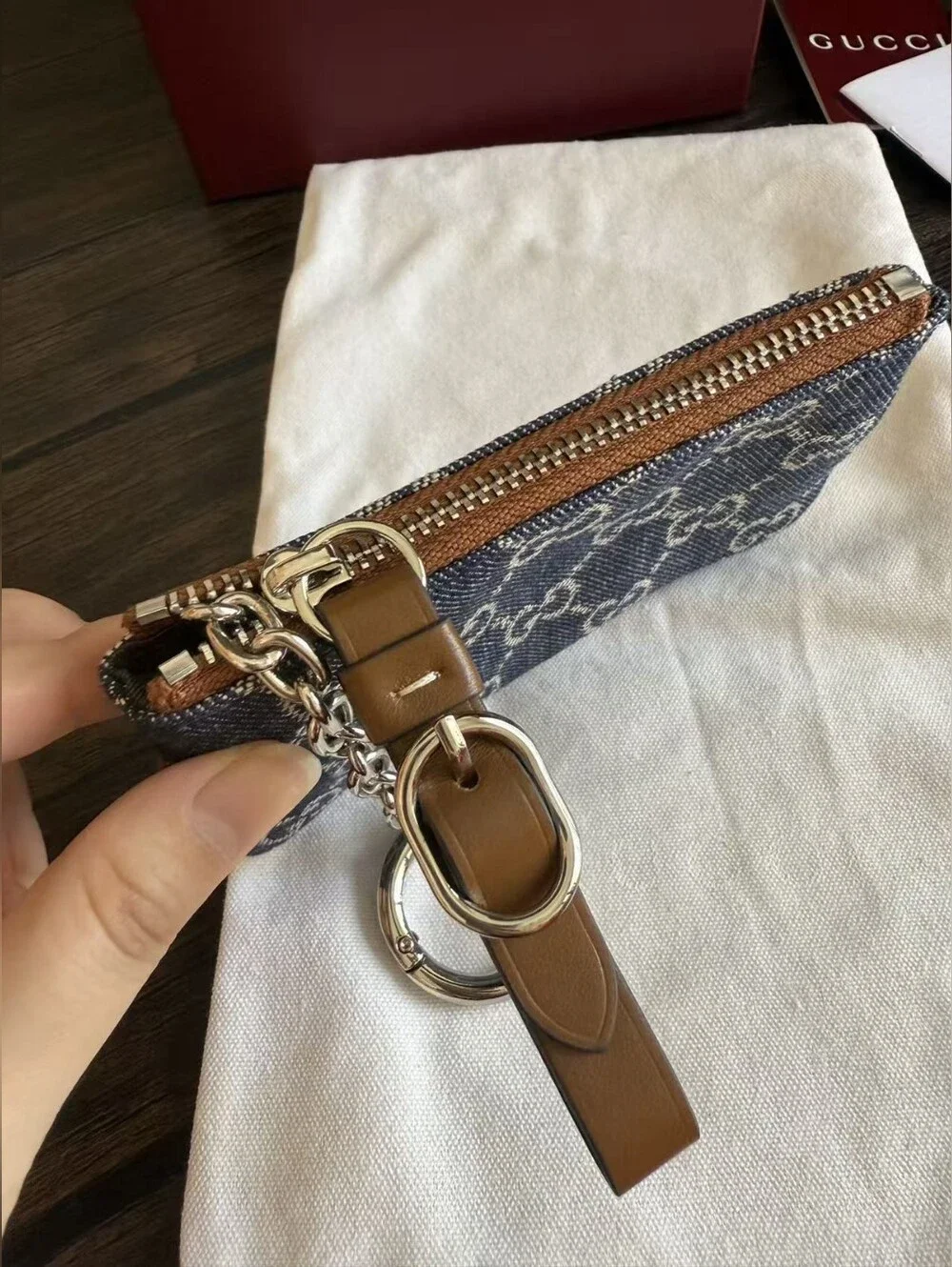 Gucci Denim GG Monogram Selleria Key Case Blue